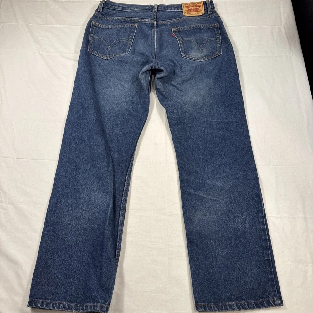 JEANS Levis 505 Mens 36X32 Regular Fit Blue Cotton Denim Zipper Fly Pants